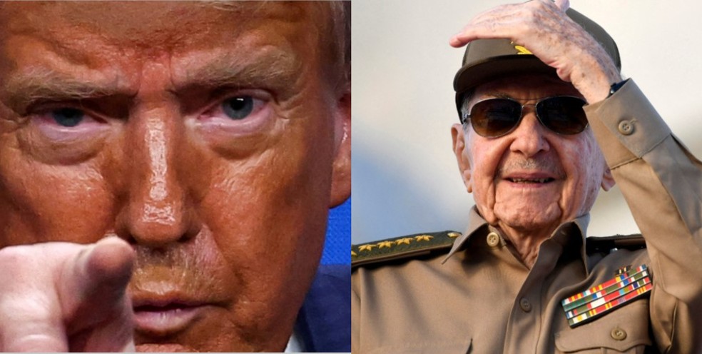 Donald Trump, presidente dos EUA, e Raúl Castro, ex-presidente de Cuba. — Foto: Reuters/Yves Herman e Norlys Perez / Reuters