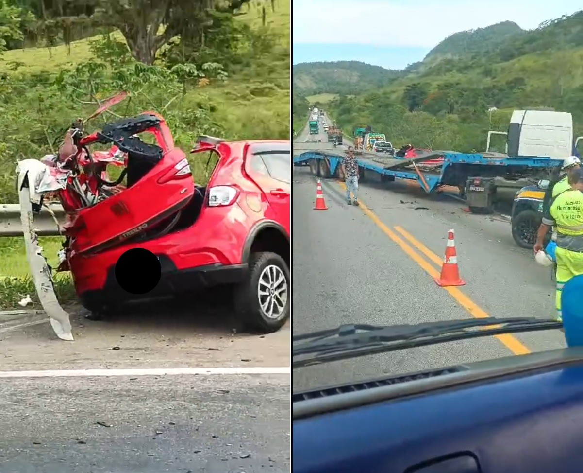 Acidente na BR-101 em Macaé deixa dois mortos e causa interdição total da rodovia
