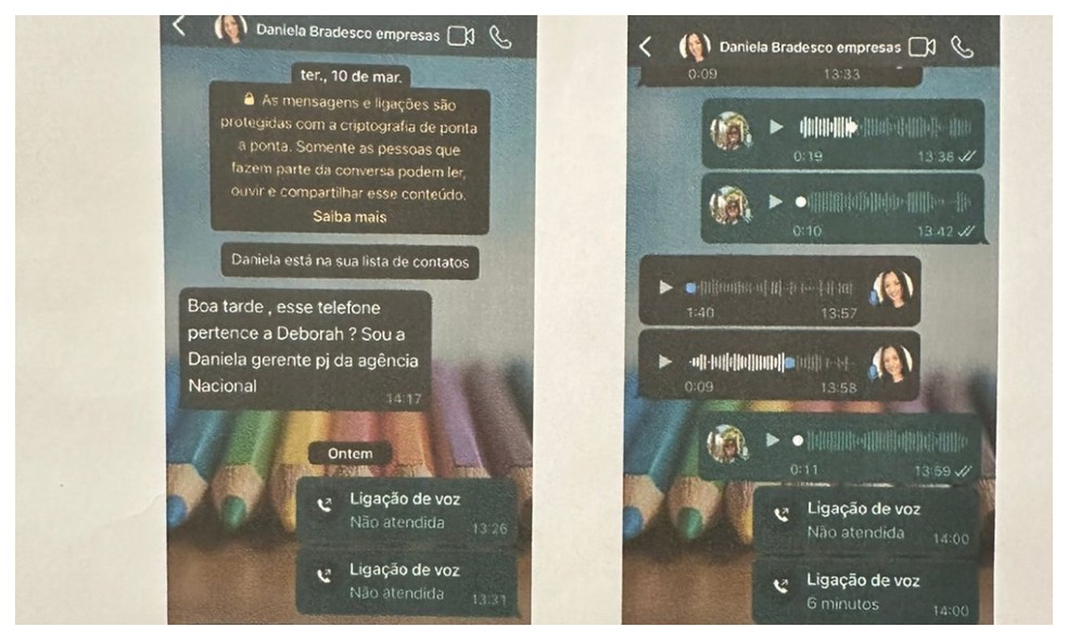 Falsa gerente entrou em contato pelo WhatsApp da vítima dias antes do golpe. — Foto: Arquivo pessoal