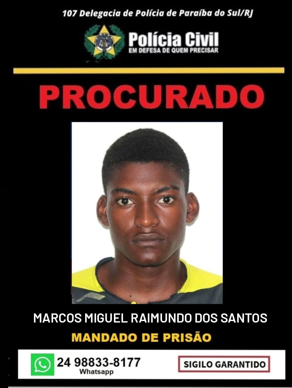 Polícia Civil divulga cartaz para localizar jovem suspeito de ter atirado em adolescente durante cavalgada em Paraíba do Sul
