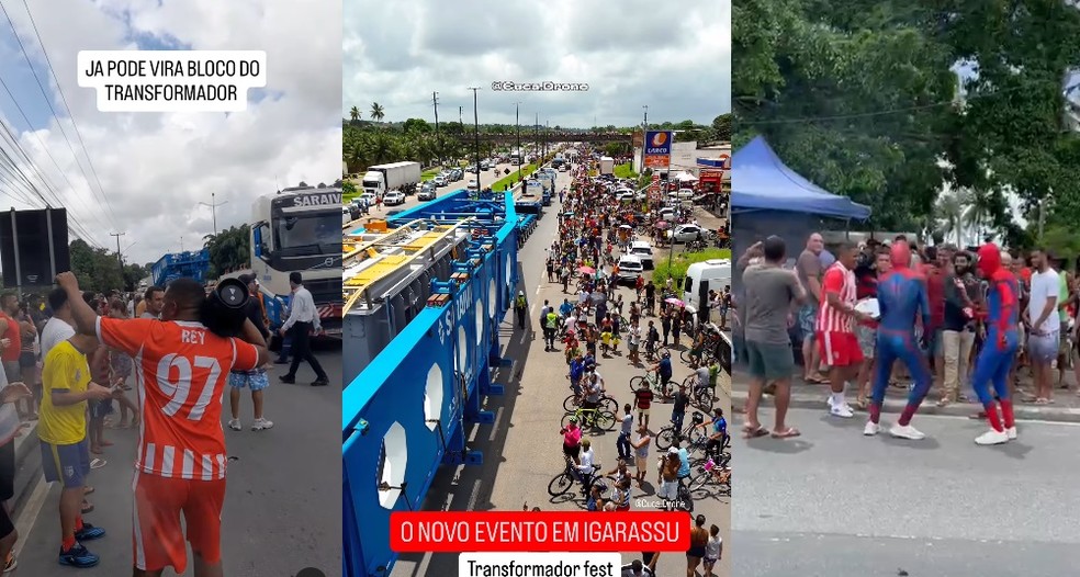 Transporte de transformador na BR-101, em Pernambuco, gerou memes na internet — Foto: Arte/g1