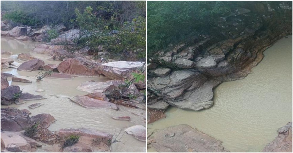 Igarapé Urucá com água barrenta por atividade garimpeira, em Uiramutã, no dia 30 de agosto de 2025 — Foto: Reprodução/Defesa Civil