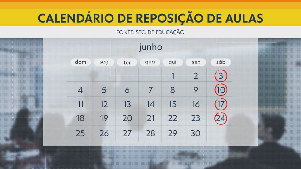 Calendário de junho mostra sábados letivos para a rede pública do DF — Foto: TV Globo/Reprodução