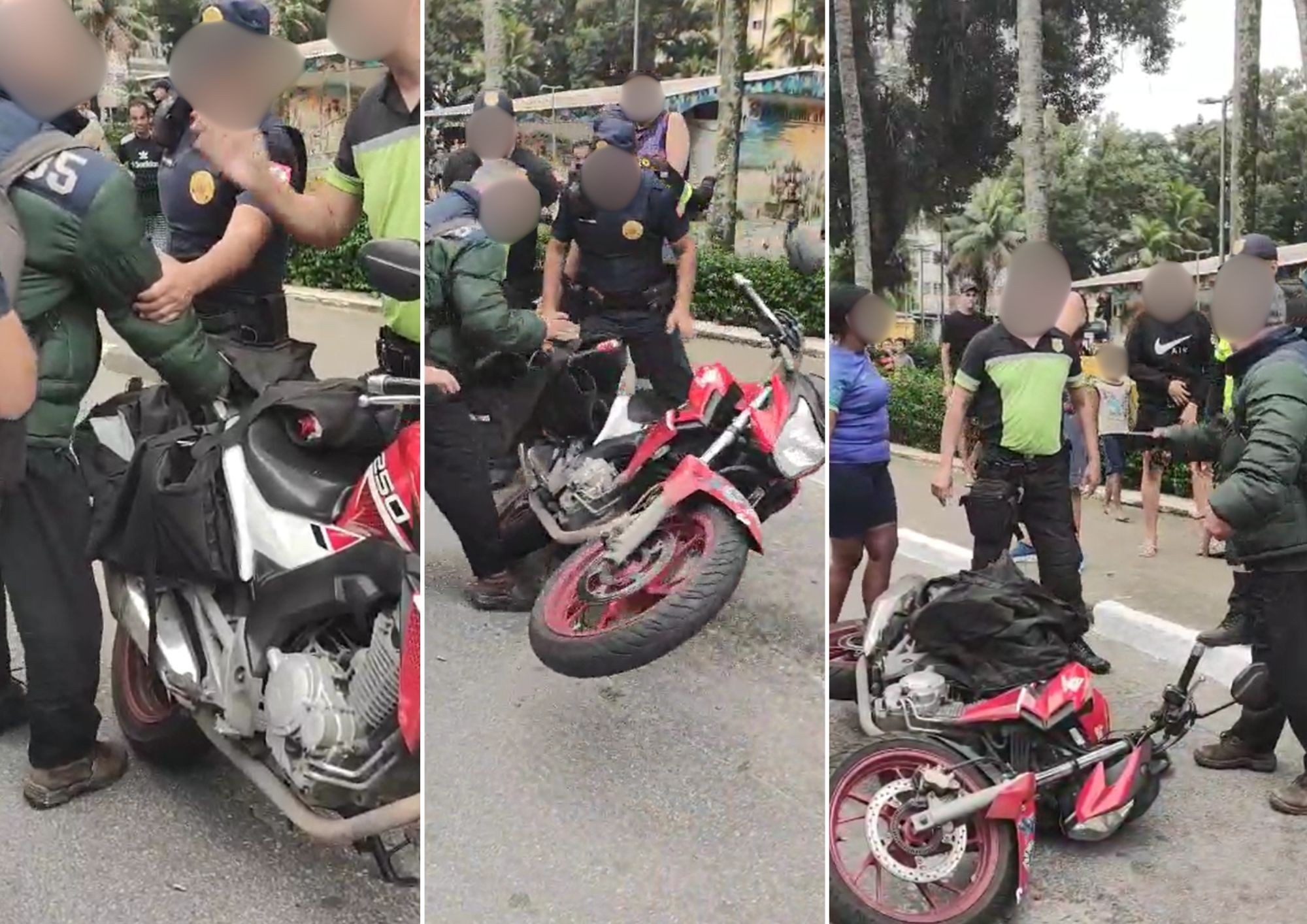 Motociclista se revolta em blitz e derruba moto após guincho ser acionado no litoral de SP; VÍDEO