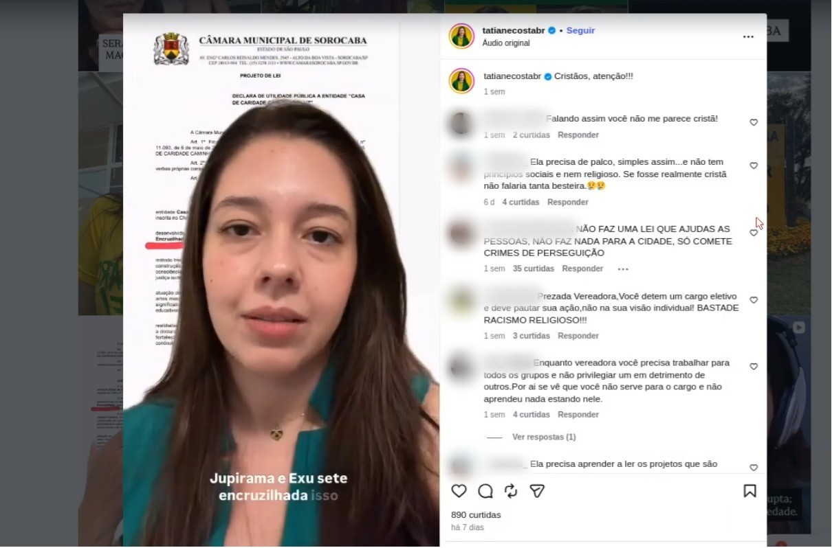 Vereadora de Sorocaba vira ré por discriminação religiosa contra líder de terreiro na internet