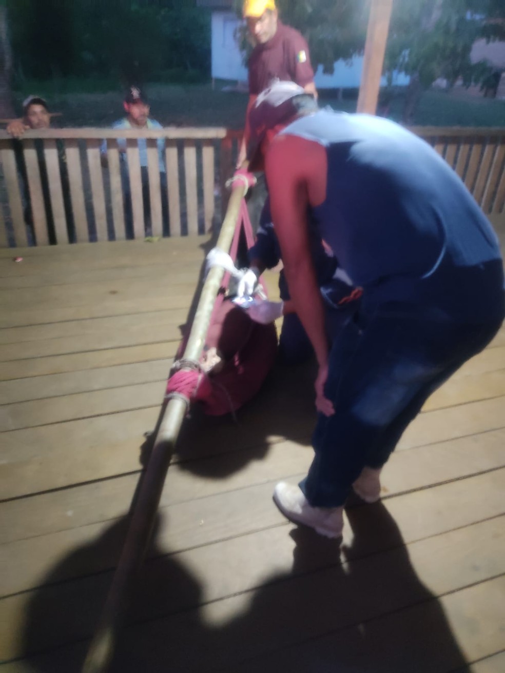 Corpo foi levado dentro de uma rede para um local onde pudesse ser resgatado — Foto: Corpo de Bombeiros