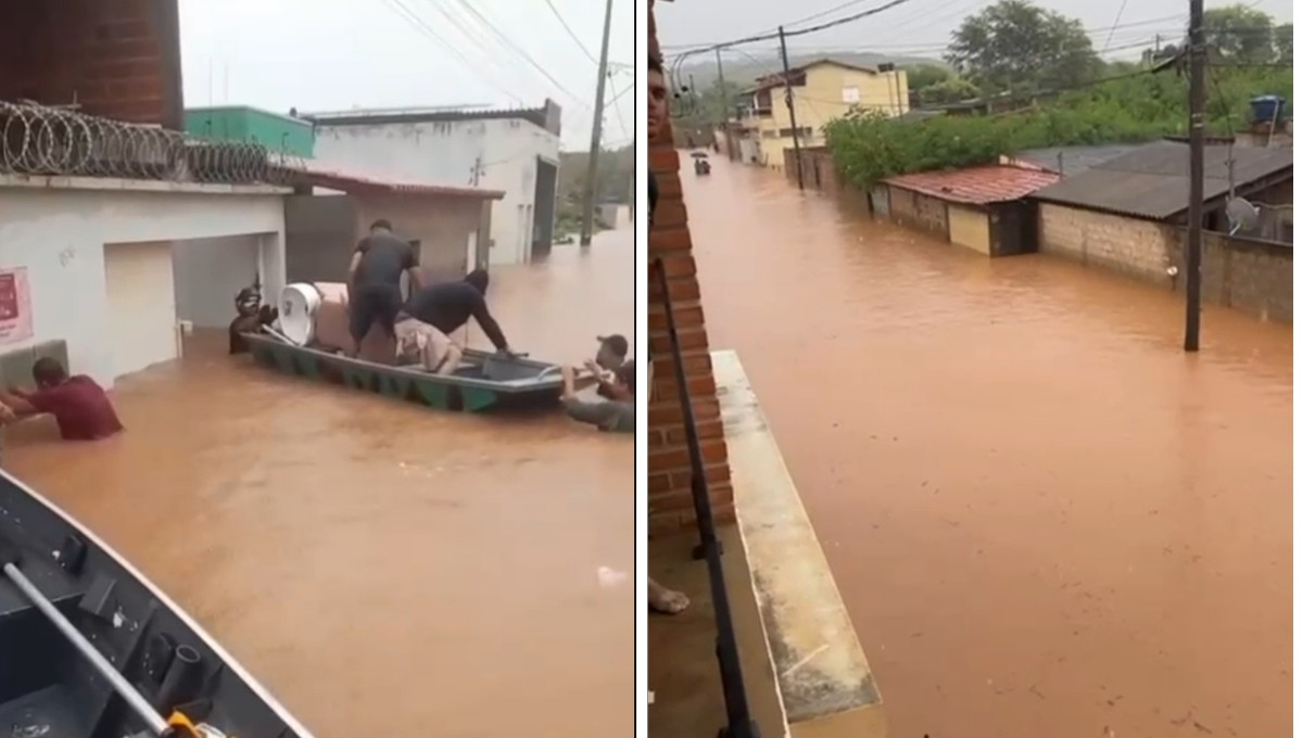 Enchente provoca danos em Espinosa e cidade declara situação de emergência
