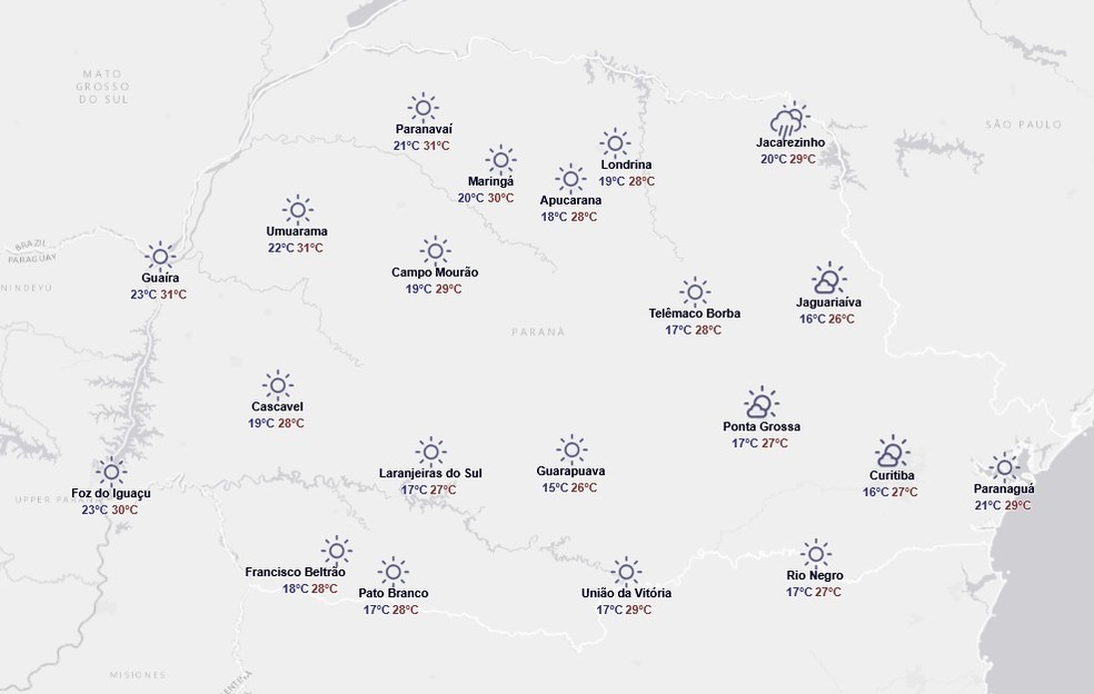 Previsão para quarta-feira, 7 de janeiro — Foto: Reprodução/Simepar