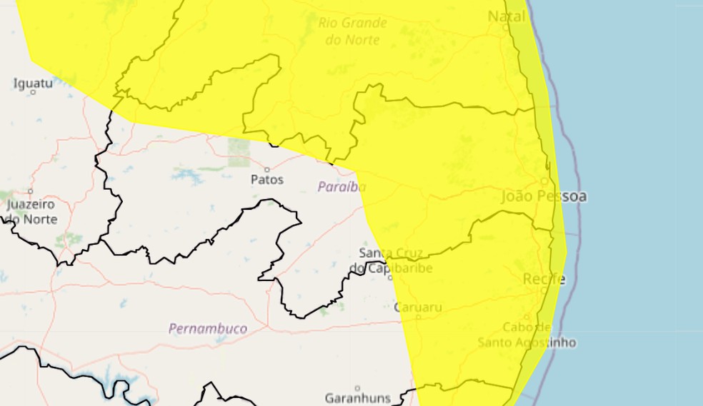 João Pessoa e mais de 140 cidades da Paraíba seguem sob alerta de chuvas intensas — Foto: Inmet/Divulgação