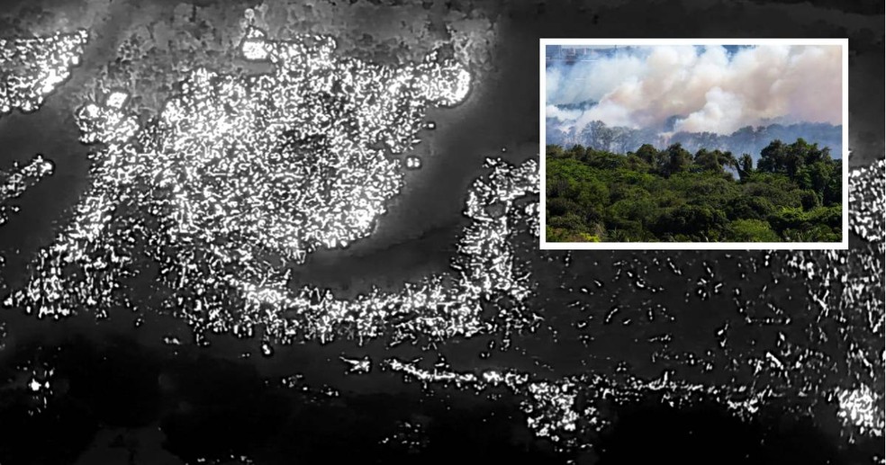 Drone termal captou focos de calor de incêndio que atingiu o Parque do Cocó, em Fortaleza — Foto: Igor Gutierrez e Hugo Fernandes (UECE/Seteg)