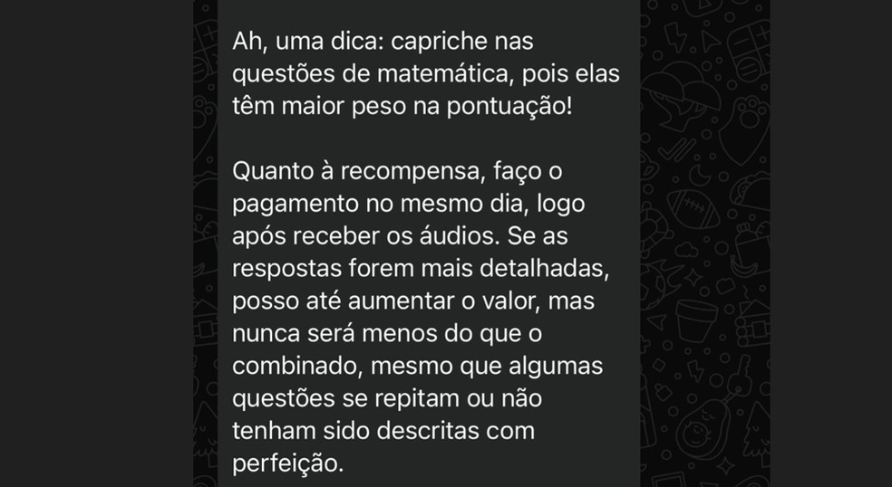 Mensagem de Edcley revela esquema de 'compra' de questões — Foto: Arquivo pessoal