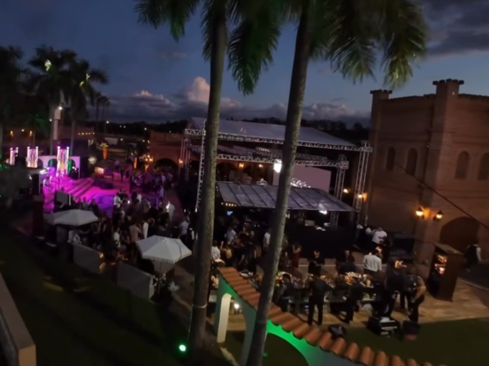 O empresário Lucas Nery fez uma festa luxuosa, em Porto Ferreira (SP), antes de fugir com o dinheiro dos investidores — Foto: EPTV/Reprodução