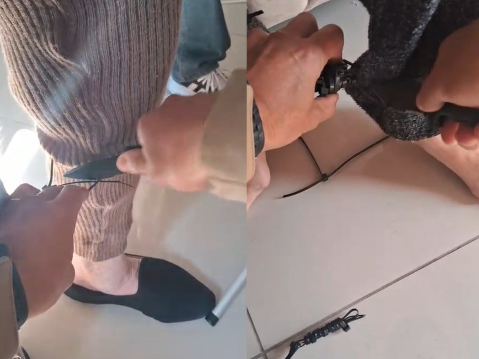 Mãe e filha estavam mantidas em cárcere e presas por abraçadeiras de plástico — Foto: PMPR