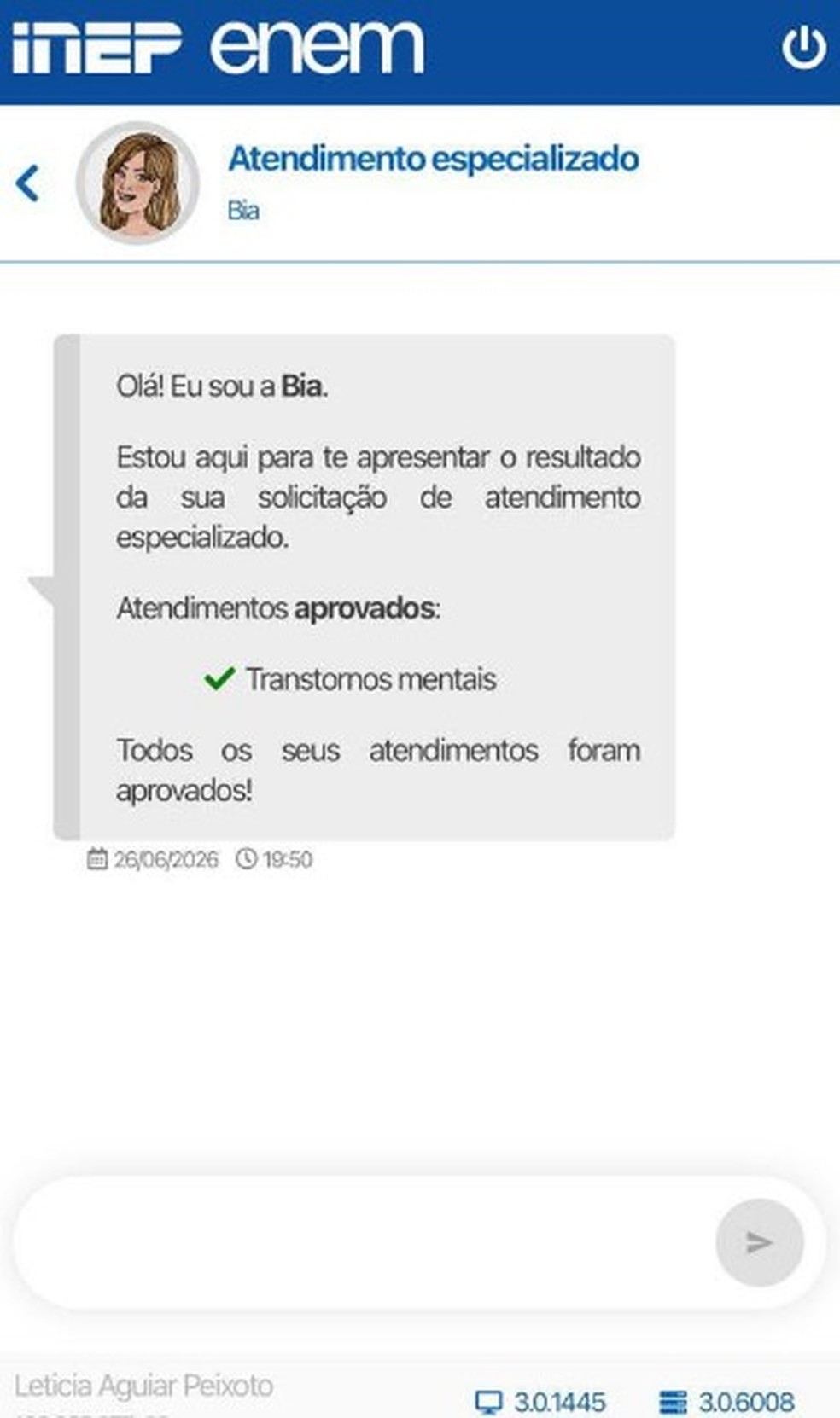 Solicita&ccedil;&atilde;o de Leticia apareceu como aprovada &mdash; Foto: Reprodu&ccedil;&atilde;o
