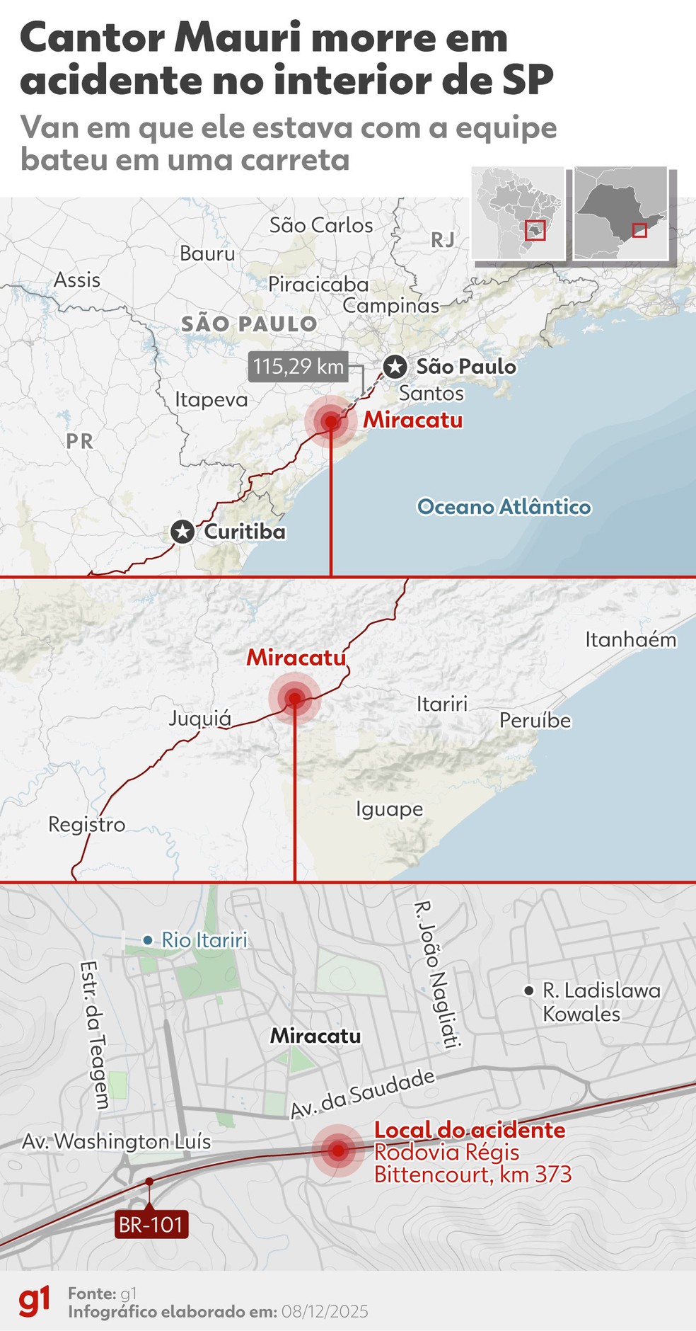 Infográfico - Cantor Mauri morre em acidente de carro — Foto: Arte/g1
