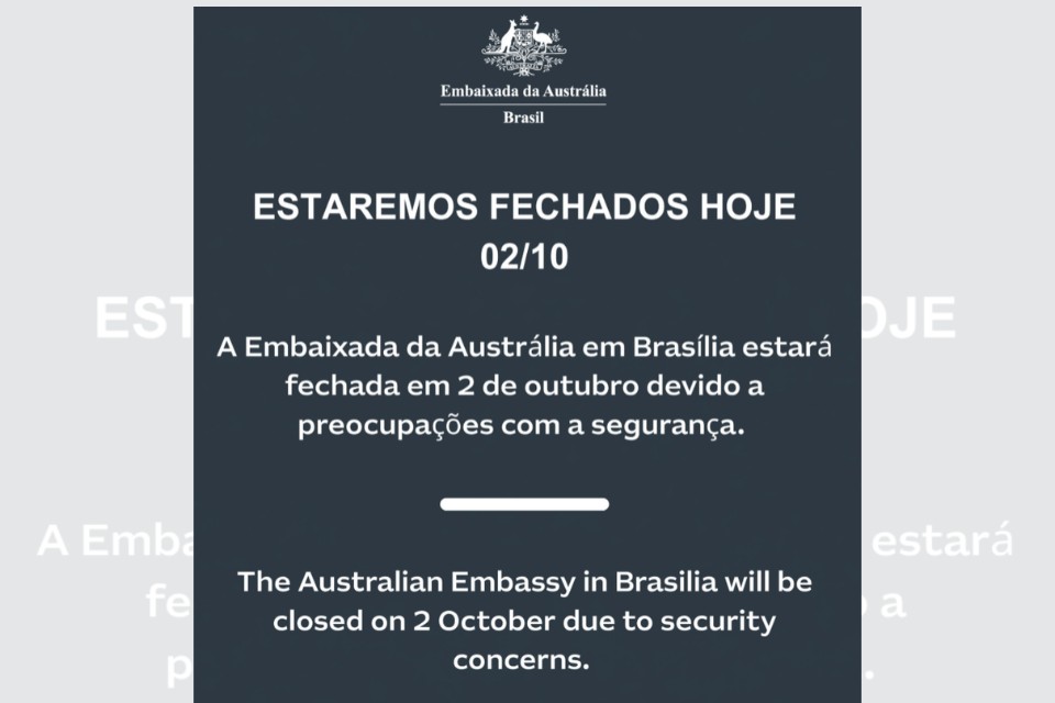 Após aviso dos EUA, embaixada da Austrália também anuncia fechamento por questões de segurança