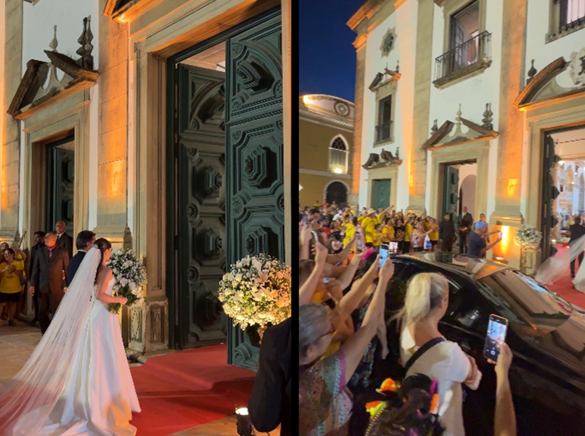 Foliões 'param' bloco para entrada de noiva em igreja e transformam casamento em prévia de carnaval no Recife; VÍDEO