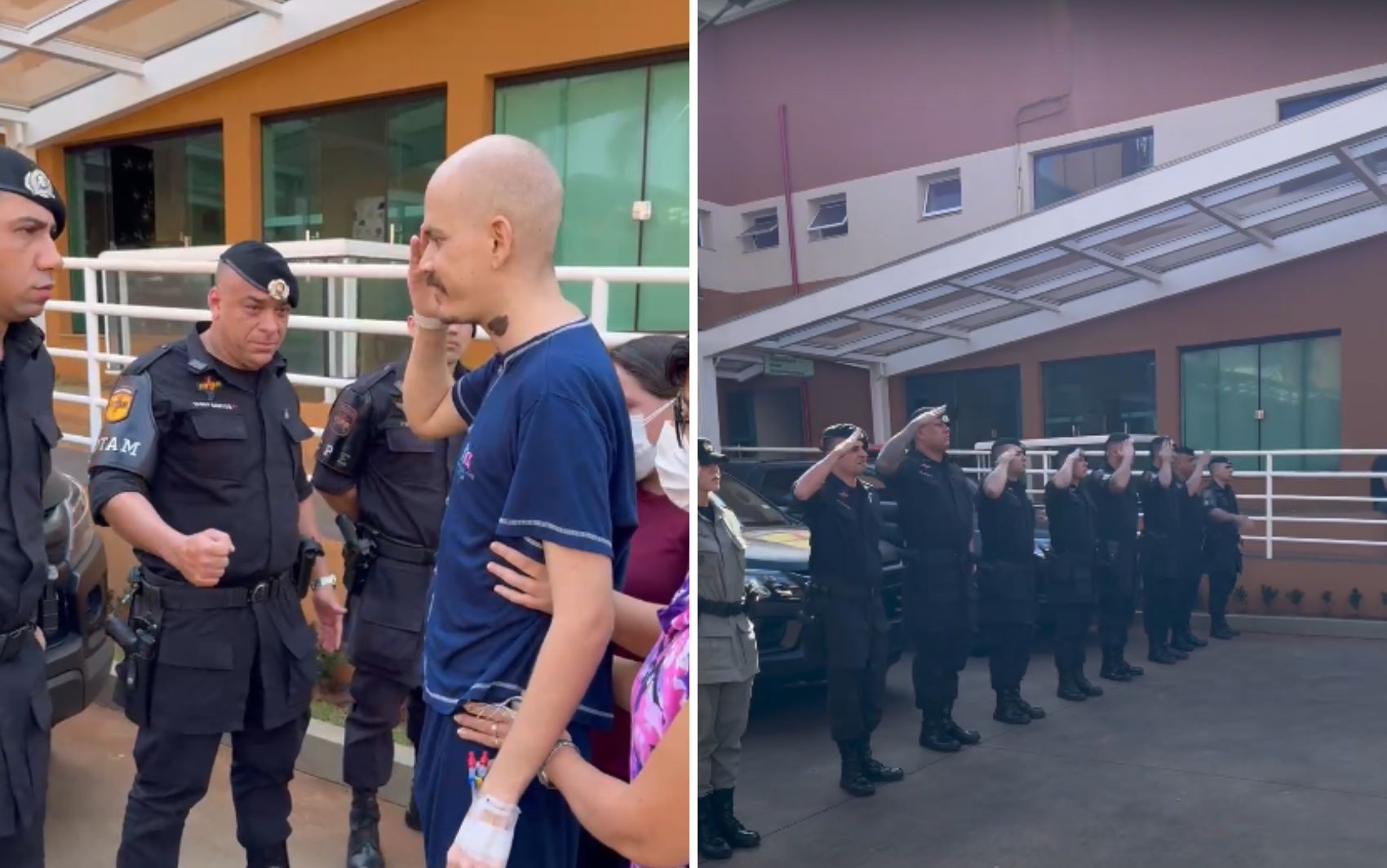 Homenagem de policiais a militar com câncer internado em hospital comove internautas; vídeo