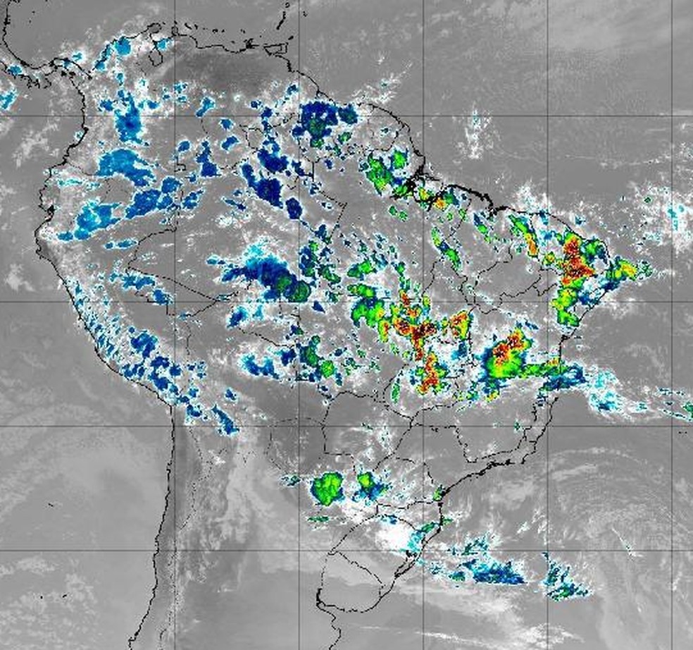 Sul, Norte e Nordeste do Brasil devem ter chuvas forte nos próximos dias. — Foto: Inpe