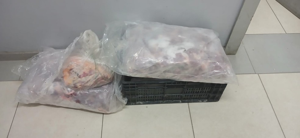 Segundo a Polícia Civil, 80 quilos de carne foram apreendidos durante a abordagem mas a estimativa mensal de furtos chega a 600 quilos. — Foto: Polícia Civil