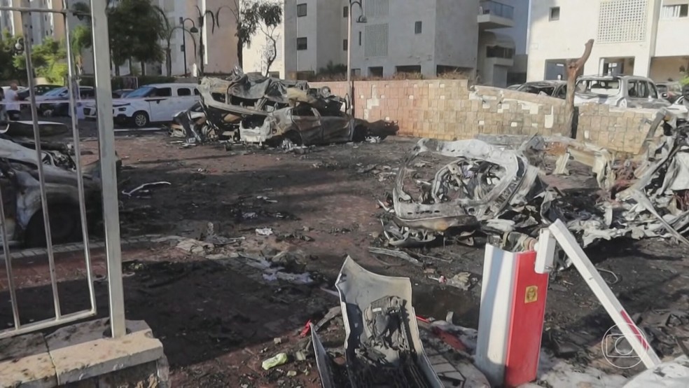 Tel Aviv, após a ofensiva do Hamas. — Foto: Reprodução/Jornal Nacional