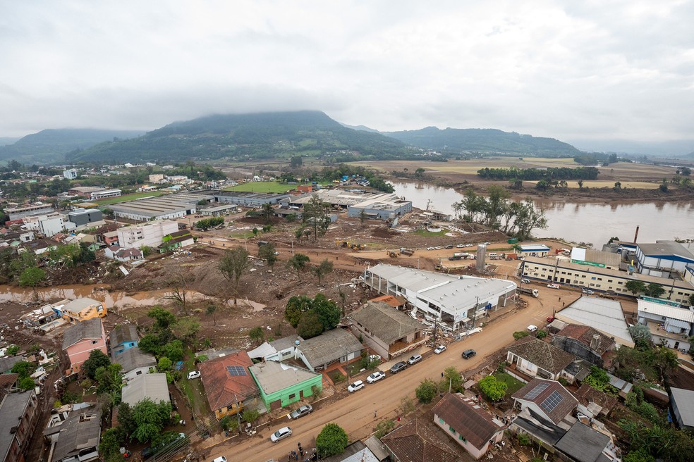 Cidade de Muçum, no Vale do Taquari, foi uma das mais atingidas pela passagem do ciclone no RS — Foto: Mauricio Tonetto/Secom