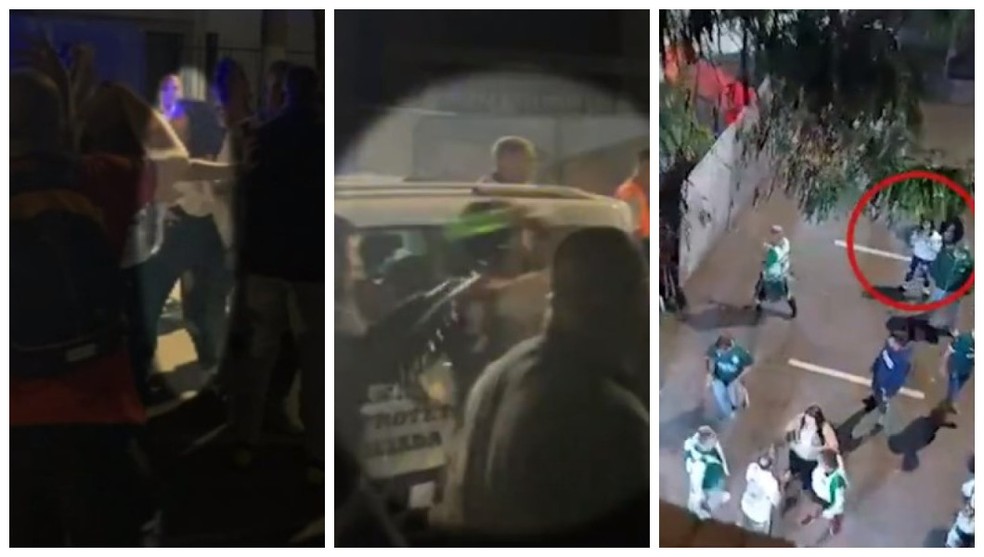 Vídeos mostram momentos antes e depois de torcedora do Palmeiras ser atingida por garrafa de vidro — Foto: Imagens cedidas ESPN/Reprodução/TV Globo