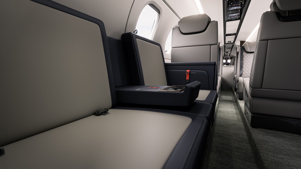 Imagem de conceito do Phenom 300EV, jato leve da Embraer — Foto: Divulgação/Embraer