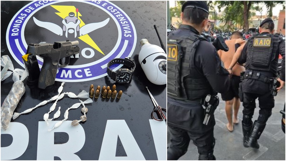 Polícia apreendeu com o suspeito drogas, arma, munições e outros objetos usados na prática criminosa. — Foto: Polícia Militar/ Divulgação