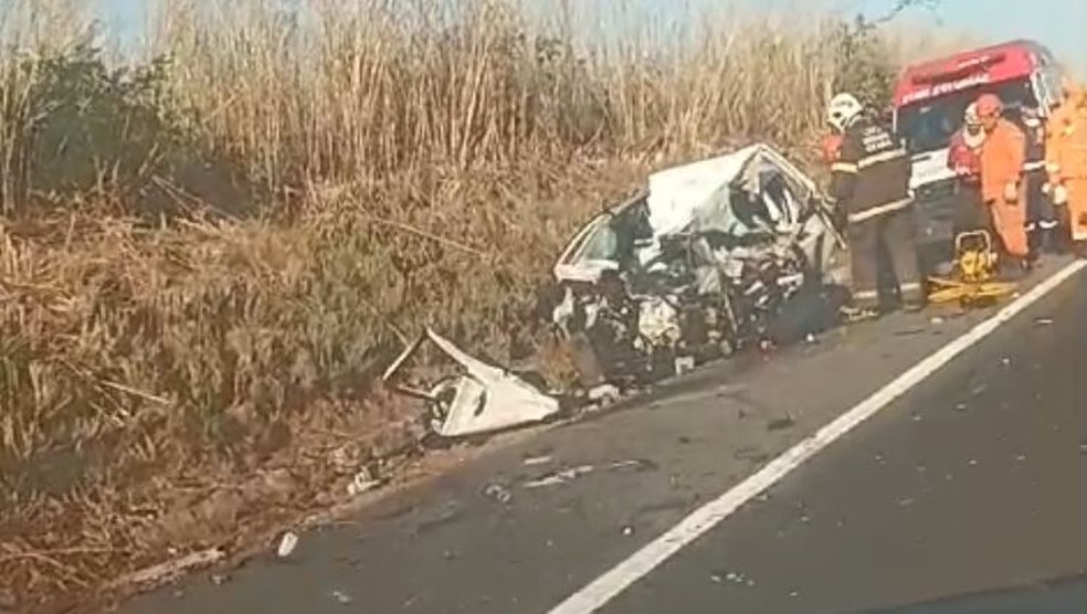 Motorista e passageiro de carro morreram preso às ferragens após veículo bater de frente com caminhão na BR-222, em São Gonçalo do Amarante. — Foto: Reprodução
