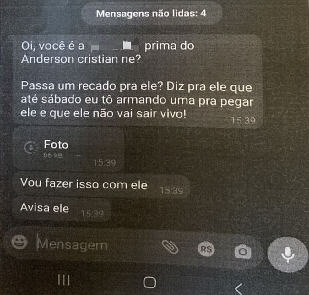 Print mostra mensagens enviadas para a prima de Anderson — Foto: Arquivo Pessoal