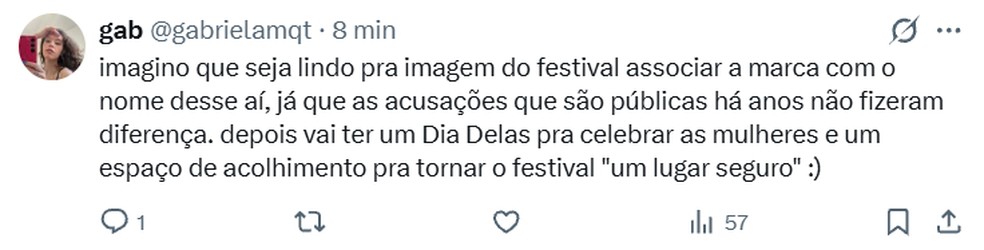 Comentário sobre anúncio de Marilyn Manson para a edição de 2027 do The Town — Foto: Reprodução/X