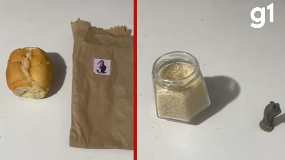 À esquerda, a tradicional simpatia do pão de Santo Antônio, guardado para atrair prosperidade e fartura. À direita, a crença popular de colocar a imagem do santo no recipiente de arroz após fazer um pedido, como forma de reforçar a promessa e buscar a graça desejada. — Foto: Reprodução- Adelino Miranda Farias Neto