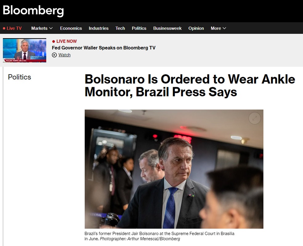 Blooomberg noticia operação contra Jair Bolsonaro — Foto: Reprodução