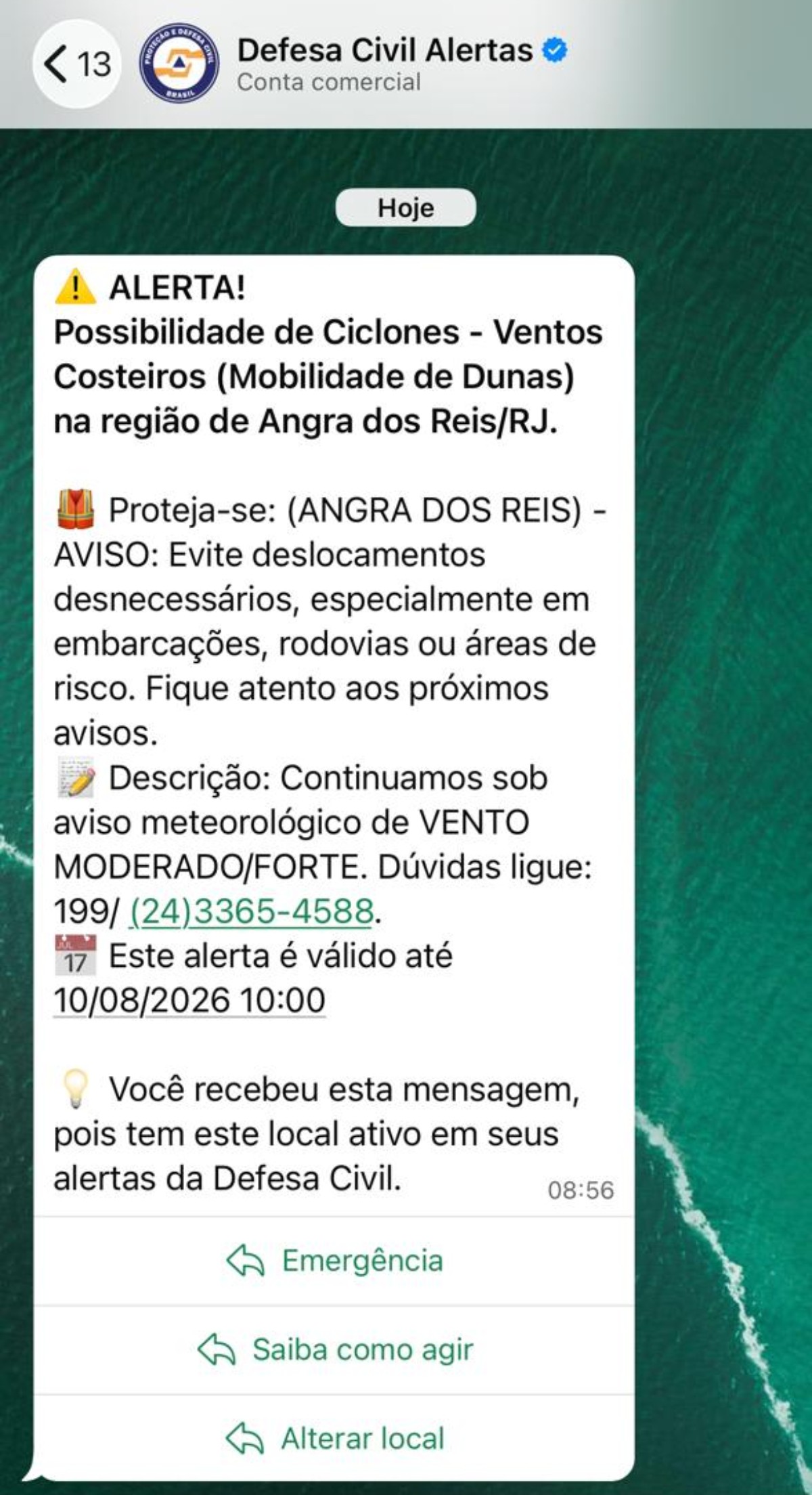Angra dos Reis emite alerta para fortes rajadas de vento e risco de ciclone
