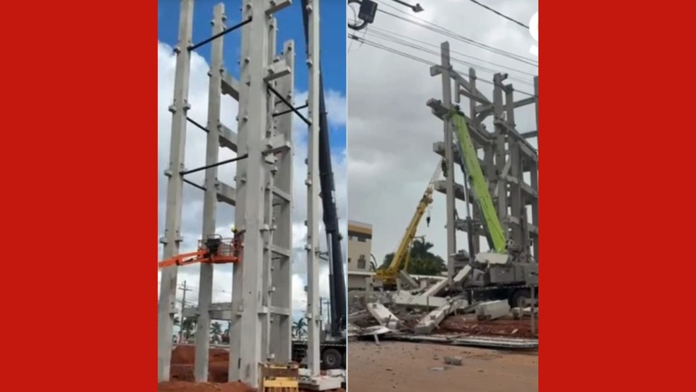 No v&iacute;deo publicado no dia 6 de janeiro, 12 dias antes da estrutura desabar, &eacute; poss&iacute;vel ver o canteiro de obras ainda em fase inicial, com a instala&ccedil;&atilde;o dos elementos estruturais. &mdash; Foto: Reprodu&ccedil;&atilde;o