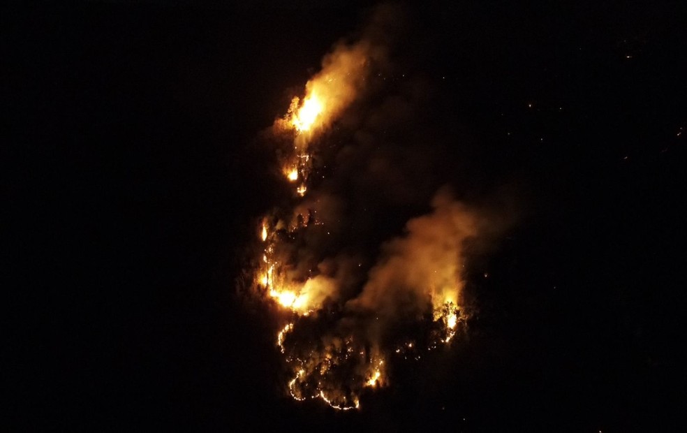 Drone flagra imagens de incêndio de grandes propoções em Timburi que já dura três dias — Foto: Reprodução/Prefeitura de Timburi