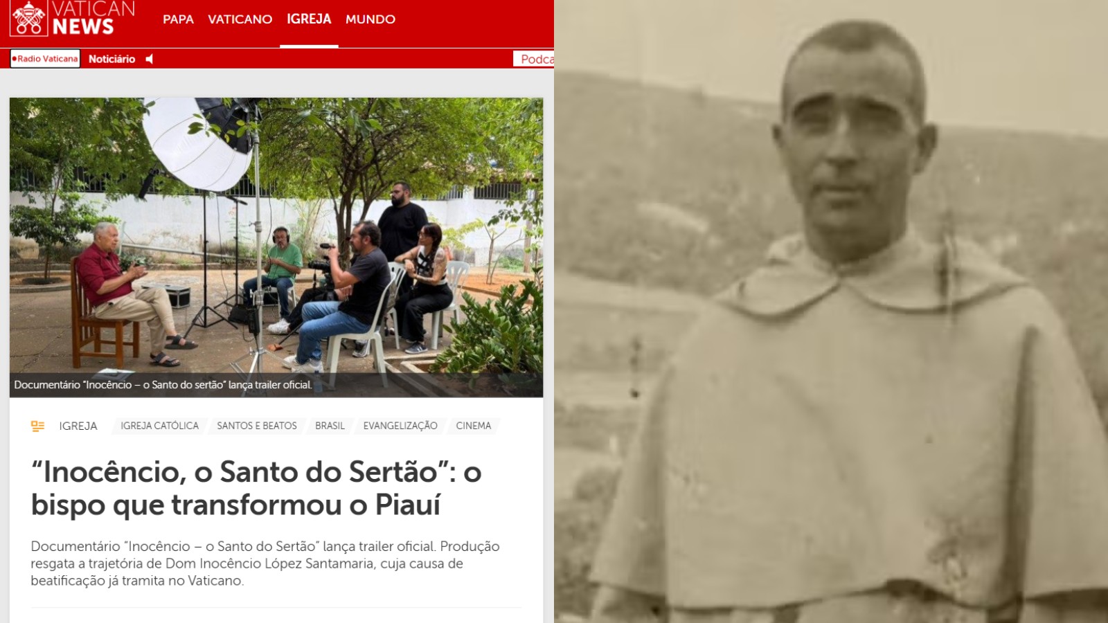 Documentário sobre bispo que combateu fome e seca no PI ganha destaque em site oficial do Vaticano