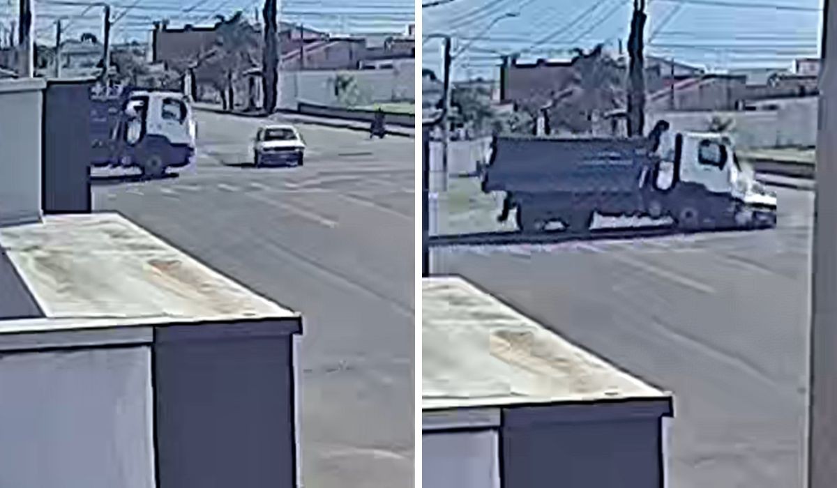 VÍDEO: Motorista tem fratura nas costelas após carro ser atingido por caminhão em Americana