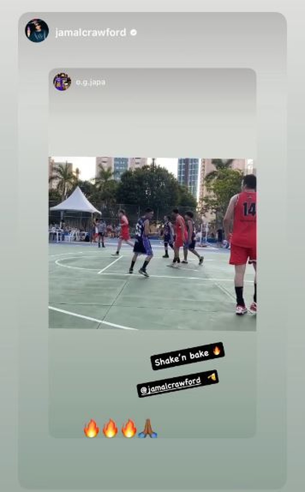 Jamal Crawford compartilhou o vídeo nas redes sociais dele — Foto: Reprodução/Instagram