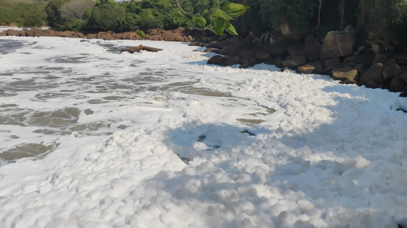 Mais uma vez, trecho do Rio Tietê em Salto fica coberto por espuma tóxica 