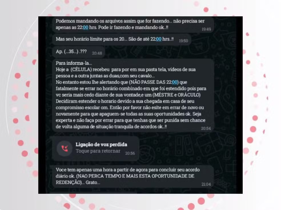 Esquema tinha tom de "seita", usando mensagens com misticismo e códigos para pressionar as vítimas — Foto: Divulgação/RPC