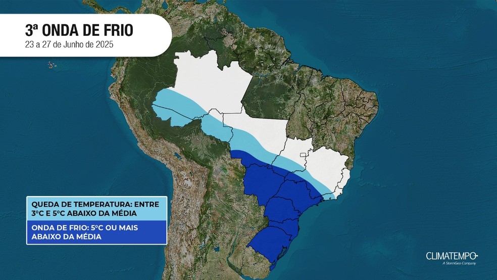 Onda de frio que chega no país entre 23 e 27 de junho. — Foto: Climatempo