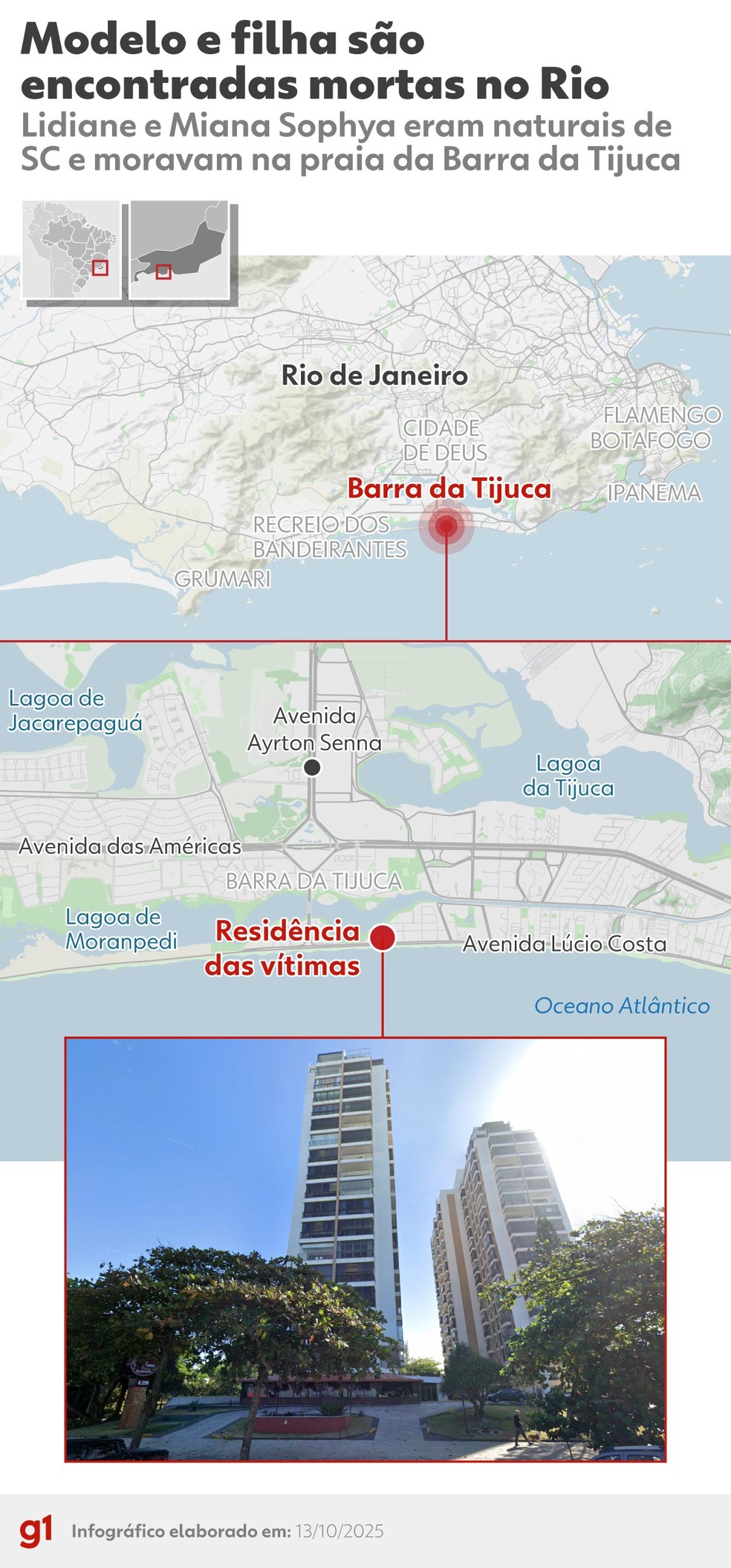 Infográfico: veja onde modelo e filha foram achadas mortas no Rio — Foto: Dhara Assis/g1