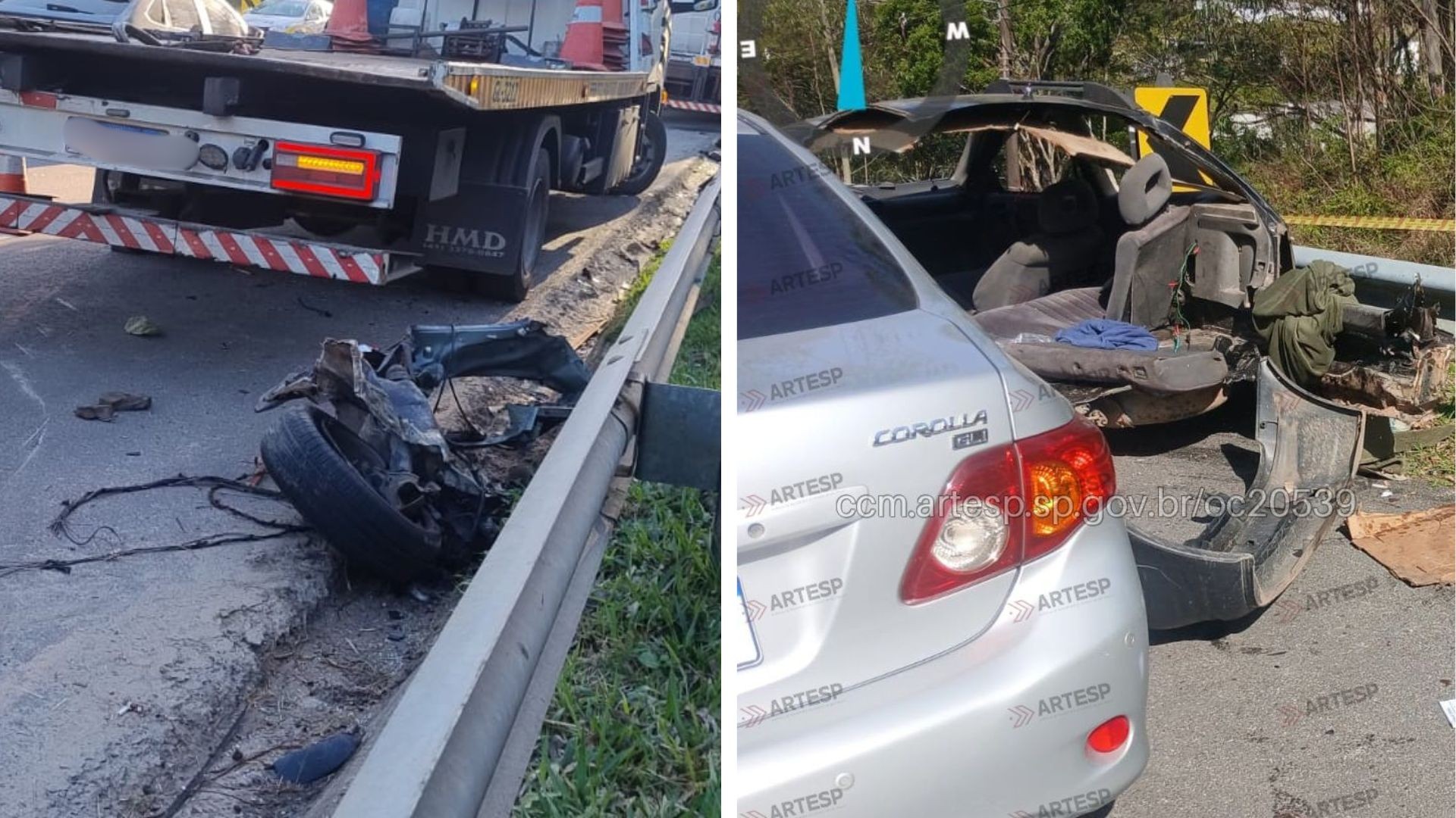 Carro fica partido ao meio em acidente que deixou um morto e nove feridos na Mogi-Bertioga; VEJA