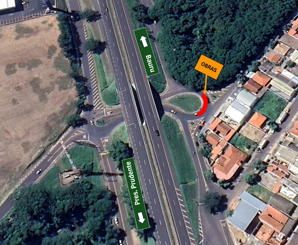Obras alteram tráfego na Rodovia Raposo Tavares (SP-270), em Presidente Prudente (SP) — Foto: Cart