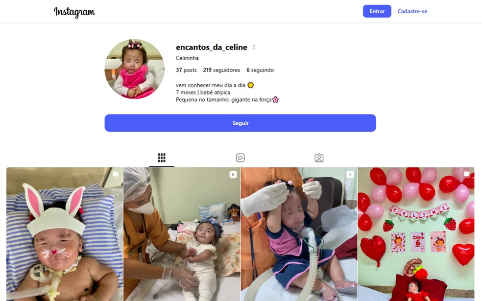 Família compartilha rotina da pequena Celina de Araçatuba (SP) nas redes sociais — Foto: Instragram/Reprodução