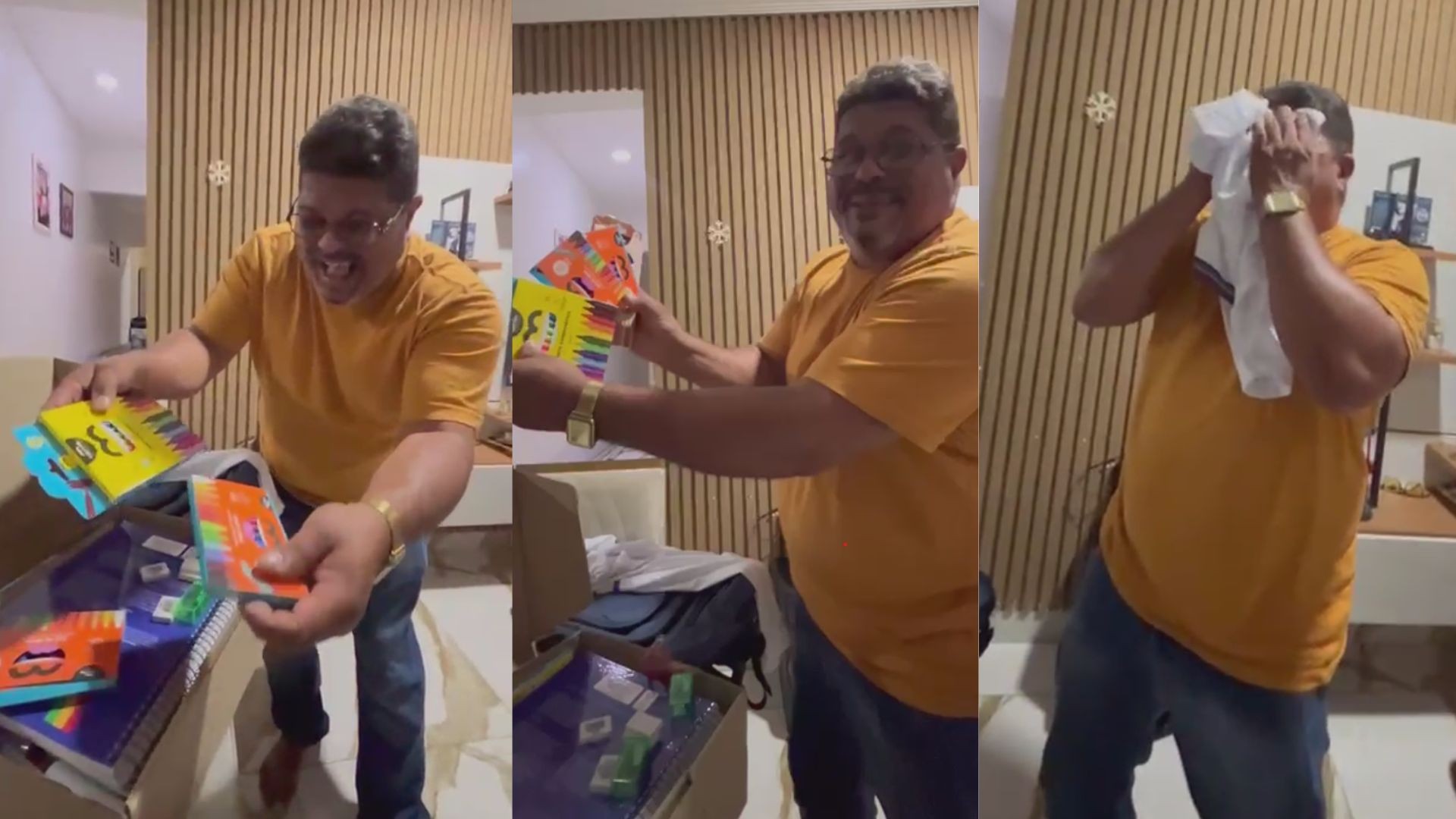 Após 30 anos sem estudar, mecânico recebe material escolar com giz de cera e lápis de cor e reação viraliza nas redes: 'Feliz da vida'