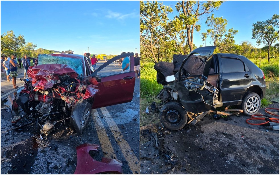Segundo os bombeiros, os dois veículos colidiram quando o motorista do Ônix invadiu a faixa de rolamento do Palio — Foto: Divulgação/ Corpo de Bombeiros de Posse
