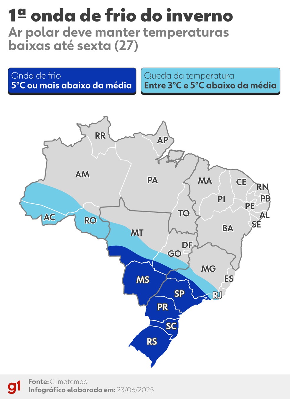 3ª onda de frio do ano será a 1ª do inverno. — Foto: Arte/g1